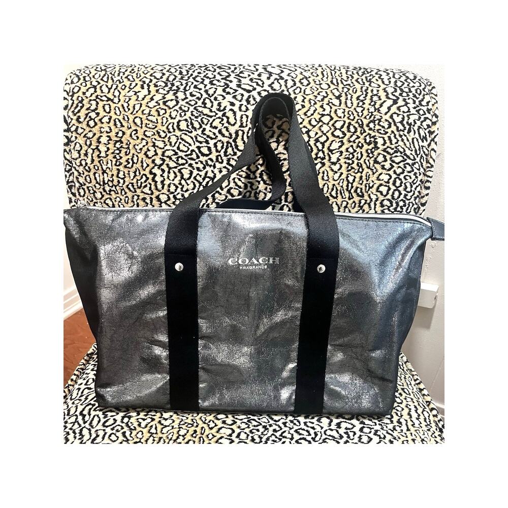 Coach Fragrance Silver Metallic Overnight Weekender Tote Bag Purse Large